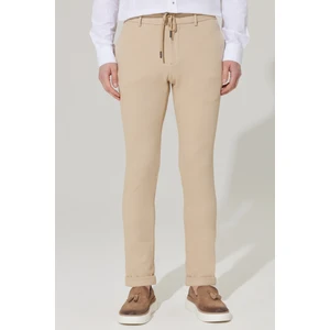ALTINYILDIZ CLASSICS Erkek Bej Slim Fit Dar Kesim Diyagonal Desenli Esnek Beli Bağlamalı Jogger Pantolon