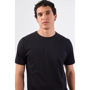 Siyah Bisiklet Yaka Pamuklu Düz Renk Slim Fit Erkek T-Shirt