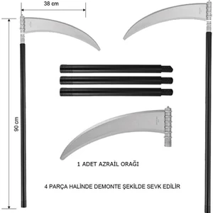 Halloween Gümüş Renk Plastik Azrail Orağı Tırpanı 90 cm Orak