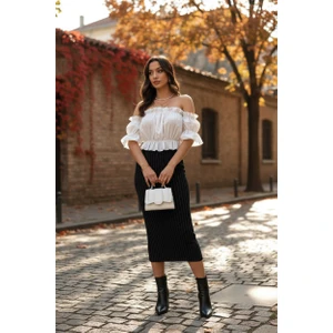 Madonna Yaka Kadın Bluz – Lastik Detaylı Rahat Kesim