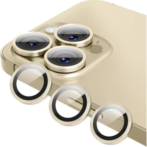 (Kaliteyi Bozmaz) iPhone 14 Pro Max / (Kaliteyi Bozmaz) iPhone 14 Pro Uyumlu Kamera Koruyucu Lens Altın Metal Çerçeveli