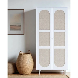 Bali Bohem Jüt 2 Kapaklı Gardırop – Jüt Kumaş Mdf Kapaklı, Meşe