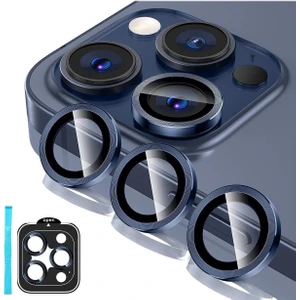 (Kaliteyi Bozmaz) iPhone 15 Pro Max / 15 Pro Uyumlu Mavi Safir Kamera Lens Koruyucu Takma Aparatlı Kolay Kurulum