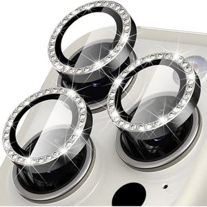 (Kaliteyi Bozmaz) iPhone 15 Pro Max / 15 Pro Uyumlu Taşlı Kamera Gümüş Lens Koruyucu