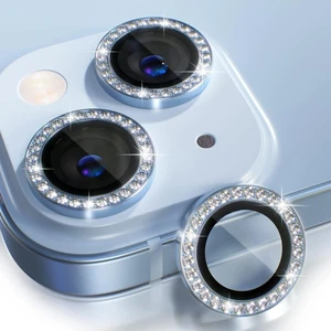 (Kaliteyi Bozmaz) iPhone 15 / 15 Plus Uyumlu Taşlı Kamera Mavi Lens Koruyucu