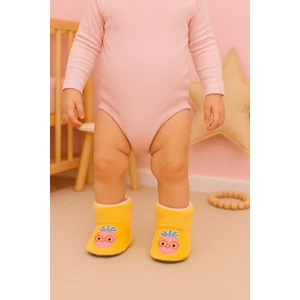 Bebek & Çocuk Kaydırmaz Tabanlı Ev Botu / Panduf / Kışlık Peluş Bot / Çilek Desenli