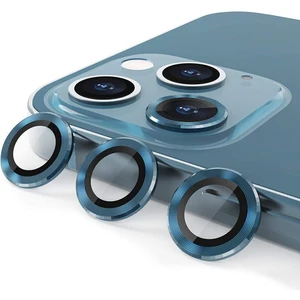 (Kaliteyi Bozmaz) iPhone 12 Pro Max Uyumlu Kamera Koruyucu Lens Mercek Mavi Metal Çerçeveli