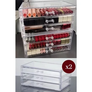 2 Adet Şeffaf Dior 3 Çekmeceli Makyaj Organizeri Takı Düzenleyici Organizer