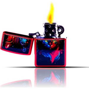 Kedi Desenli Renki Kırmızı Benzinli Çakmak