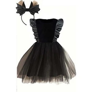 Shecco Babba Kız Çocuk Deri Detaylı Tütü Elbise Taç Takım Özel Günler İçin Şık Tasarım