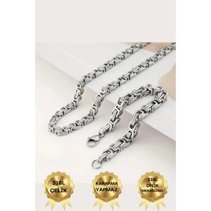 Çelik Kral Zincir Erkek Kolye ve Bileklik Set Kararmaz Çelik Kolye Çelik Zincir Kolye