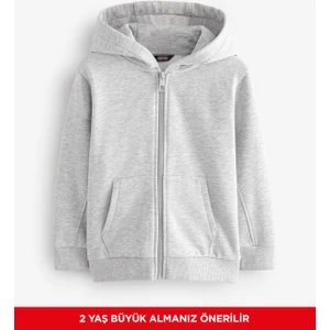 Erkek Çocuk Basic Düz Kapüşonlu Fermuarlı Sweatshirt