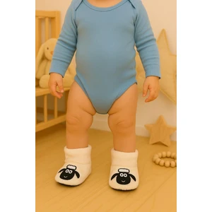 Bebek & Çocuk Kaydırmaz Tabanlı Ev Botu / Panduf / Kışlık Peluş Bot / Kuzucuk Desenli