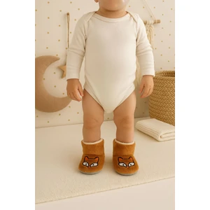 Bebek & Çocuk Kaydırmaz Tabanlı Ev Botu / Panduf / Kışlık Peluş Bot / Tilki Desenli