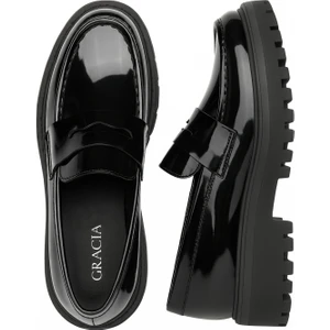 Kadın Rugan Siyah Loafer Ayakkabı Kalın Tabanlı Şık Modern Tasarım Günlük Ofis Ortopedik Okul Genc