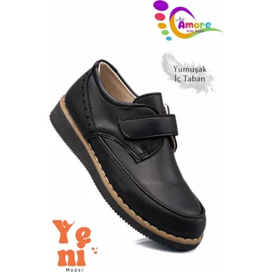 Lil Amore Cırt Cırtlı Erkek Çocuk Ayakkabısı – Okul & Sünnet Düğünü Için Klasik Model Mat Siyah