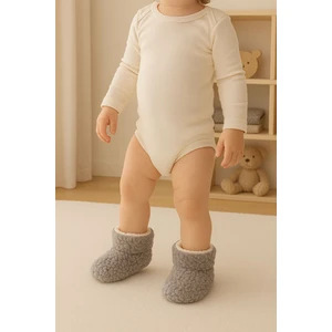Bebek & Çocuk Kaydırmaz Tabanlı Ev Botu / Panduf / Kışlık Peluş Bot Gri Renk