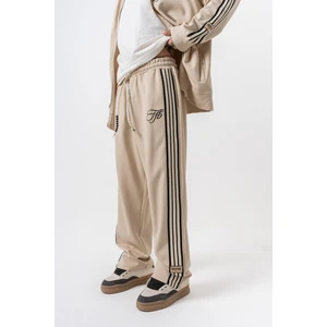 Erkek 3'lü Şerit Detaylı Kışlık Doubleface Baggy Eşofman Altı Bej