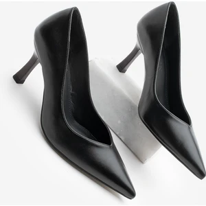 Kadın Stiletto Sivri Burun Ahşap Desen Ökçe Topuklu Ayakkabı Arset