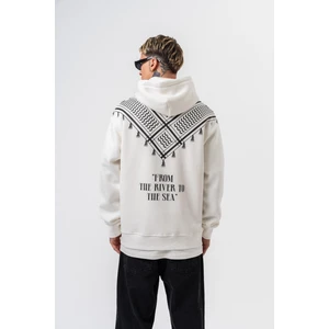 Erkek The Sea Baskılı Kapüşonlu Oversize Hoodie Ekru