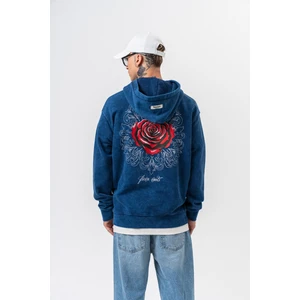 Erkek Fierce Baskılı Yıkamalı Kapüşonlu Oversize Hoodie Indigo