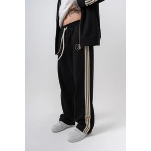 Erkek 3'lü Şerit Detaylı Kışlık Doubleface Baggy Eşofman Altı Siyah