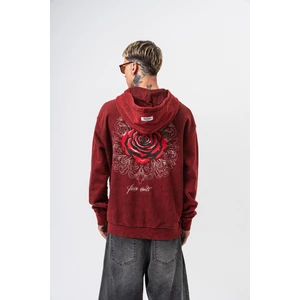 Erkek Fierce Baskılı Yıkamalı Kapüşonlu Oversize Hoodie Bordo