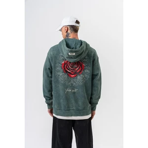 Erkek Fierce Baskılı Yıkamalı Kapüşonlu Oversize Hoodie Yeşil