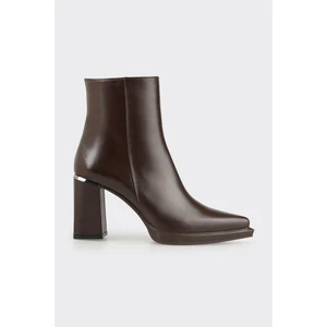 Kahve Deri Kadın Topuklu Bot