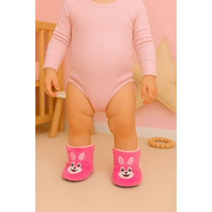 Bebek & Çocuk Kaydırmaz Tabanlı Ev Botu / Panduf / Kışlık Peluş Bot / Tavşan Desenli