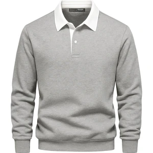 Ghassy Co. Erkek Retro Renk Bloklu Pamuklu Gömlek Yaka Sweatshirt