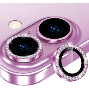 (Kaliteyi Bozmaz) iPhone 16 / 16 Plus Uyumlu Taşlı Pembe Kamera Gri Lens Koruyucu