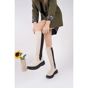 Diasa Süet Kalın Taban Streç Detaylı Fermuarlı Kadın Çizme