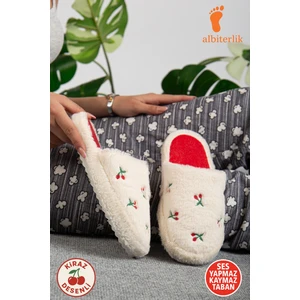 Unisex Kadın Kiraz Desen Pofuduk Çeyiz Bohça Ev Terliği Ses Yapmaz Kaymaz Taban Ev Terlik