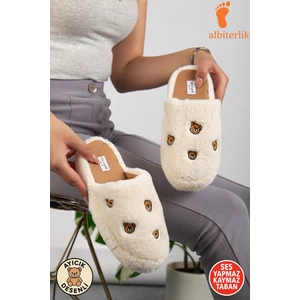 Unisex Kadın Ayıcık Desen Pofuduk Çeyiz Bohça Ev Terliği Ses Yapmaz Kaymaz Taban Ev Terlik