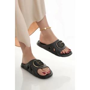 Kadın Terlik Siyah Kaydırmaz Su Geçirmez Şık Ev Dışarı Plaj Yazlık Günlük Terlik