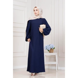 Yuvarlak Yaka Yağmur Elbise-Lacivert