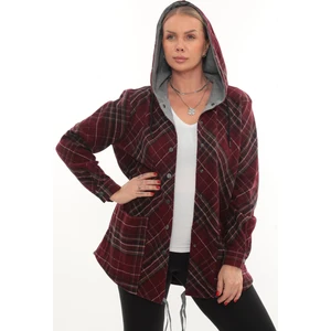 Büyük Beden Rahat Kalıp Kapüşonlu Oduncu Kadın Gömlek Hırka