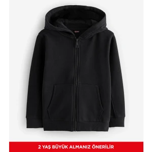 Erkek Çocuk Basic Düz Kapüşonlu Fermuarlı Sweatshirt