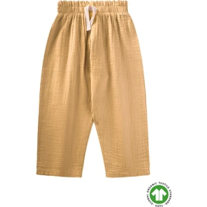 Organic Beli Fırfırlı Geniş Kesim Müslin Pantolon 1-8 Yaş Hardal Sarı
