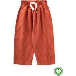 Organic Beli Fırfırlı Geniş Kesim Müslin Pantolon 1-8 Yaş Rust Ince Çizgi