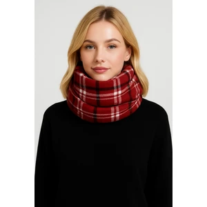 Kadın Kırmızı Ekose Desenli Püsküllü Kışlık Akrilik Şal Atkı