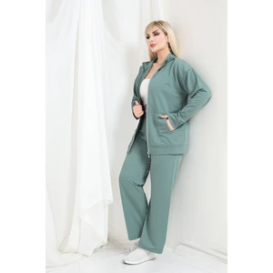 Kadın Büyük Beden Fermuarlı Uzun Kollu Rahat Günlük Eşofman Takım