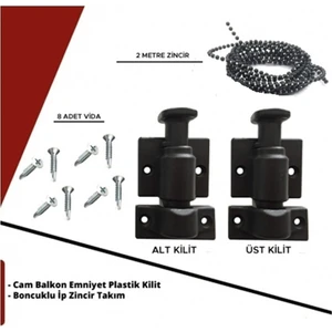 Ayrıntıshop Cam Balkon Emniyet Plastik Kilit - Boncuklu Ip Zincir Takım Seti