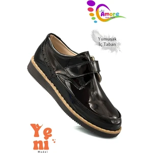 Lil Amore Cırt Cırtlı Erkek Çocuk Ayakkabısı – Okul & Sünnet Düğünü Için Klasik Model Rugan Siyah