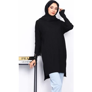 Siyah Önü Kısa Arkası Uzun Triko Tunik