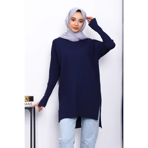 Lacivert Önü Kısa Arkası Uzun Triko Tunik