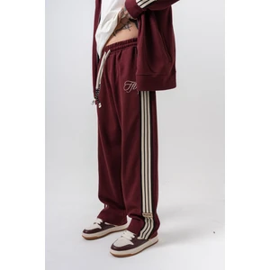 Erkek 3'lü Şerit Detaylı Kışlık Doubleface Baggy Eşofman Altı Bordo