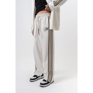 Erkek 3'lü Şerit Detaylı Kışlık Doubleface Baggy Eşofman Altı Ekru