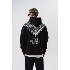 Erkek The Sea Baskılı Kapüşonlu Oversize Hoodie Siyah